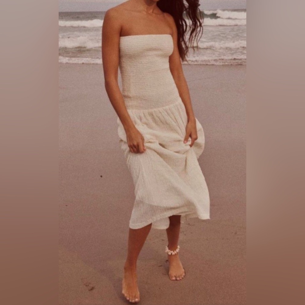 Zara Cream Strapless Midi Dress